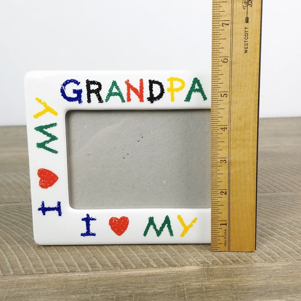 Ceramic Picture Frame I Love My Grandpa Colorful Holds‎ 4x6 Photo Keepsake 90's